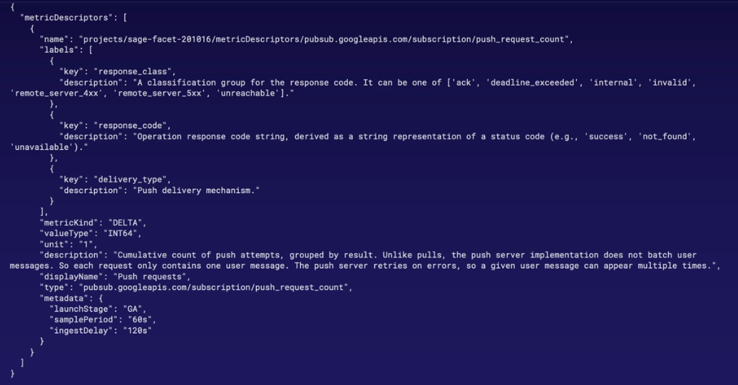 Metric Descriptor json